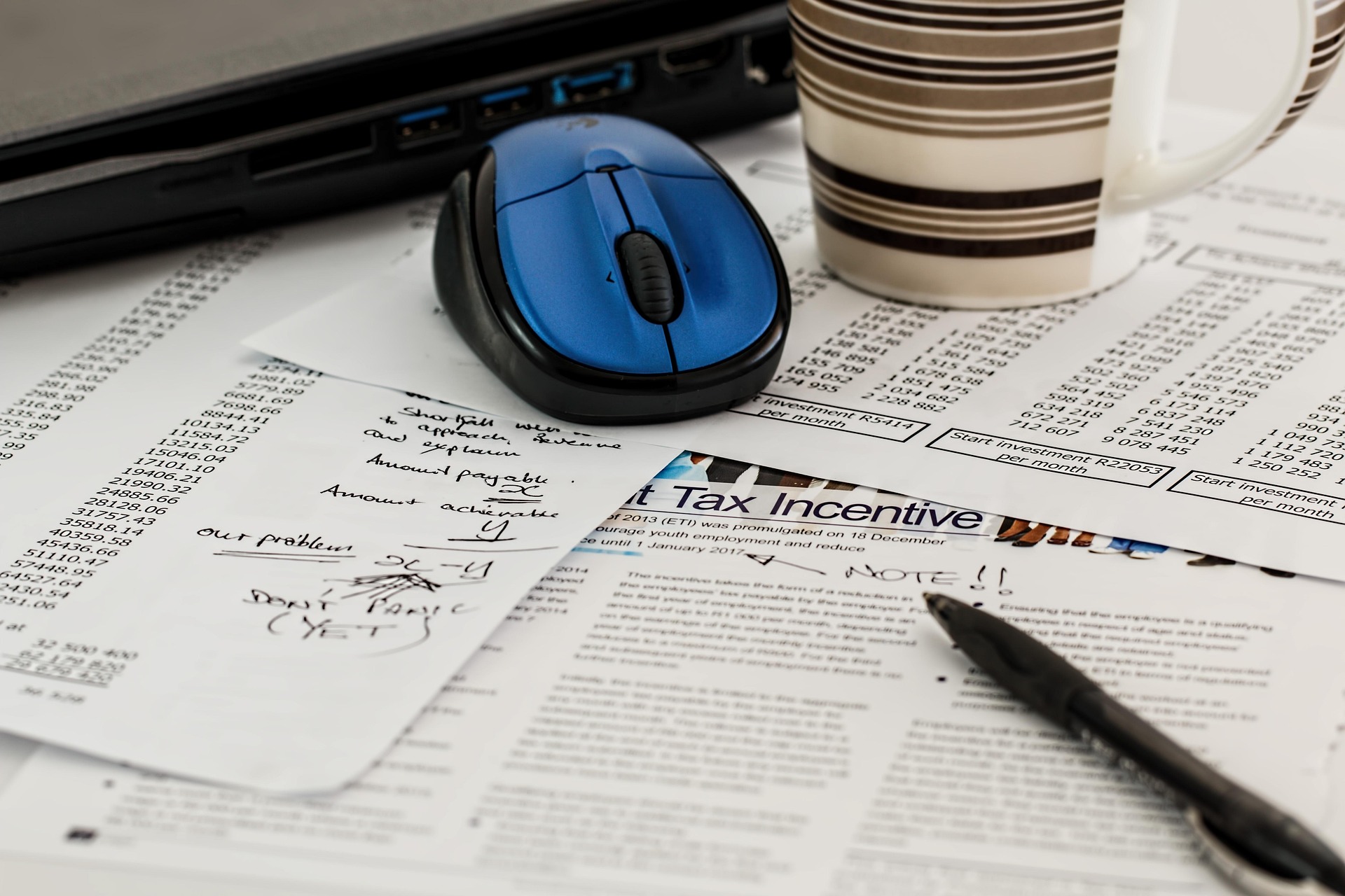 Business owner organizing receipts and statements for tax deductions
