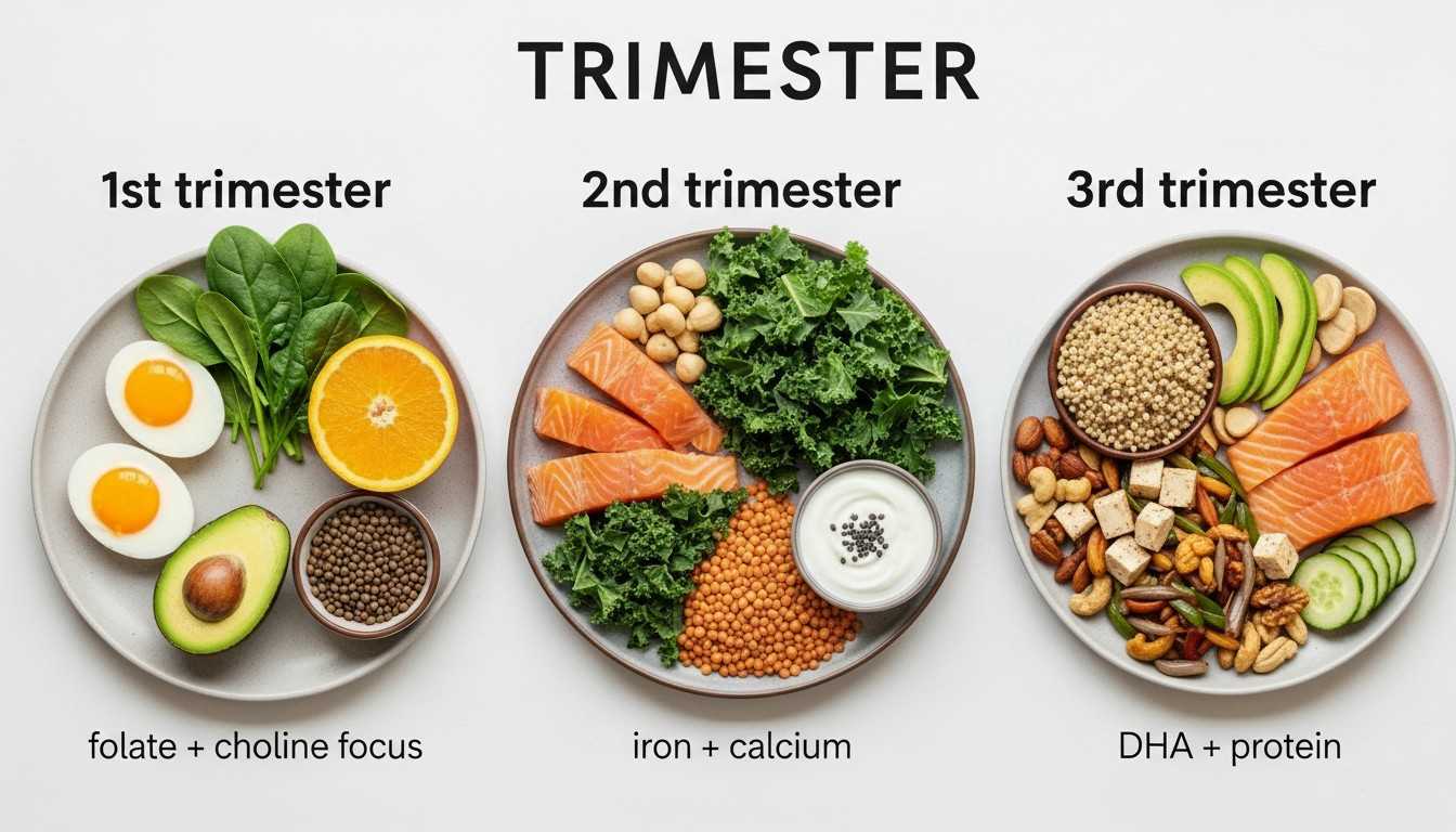 Pregnancy nutrition timeline showing trimester progression